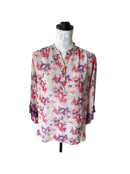 Misa Los Angeles Tops - MISA LA Womens Long Sleeve Floral Blouse Pink Ruffled Cottagecore Small